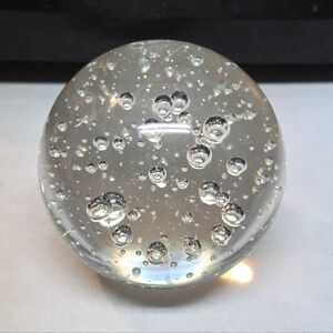 Vtg Controlled Bubble Paperweight Clear Crystal Art Glass Orb Sphere 4"